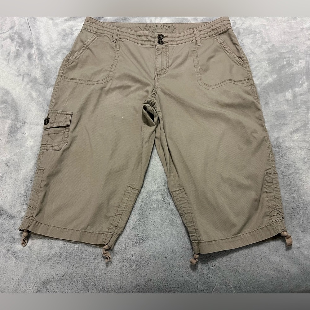 🍉Sonoma tan/beige light corduroy cargo high rise Bermuda shorts 14 GUC